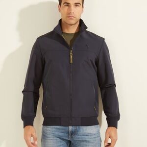 Guess Men's Amos full-zip Flight Jacket in DEEP MARINE color